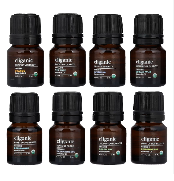 Cliganic USDA organic essential oils gift set 8 pack for non-toxic aromatherapy