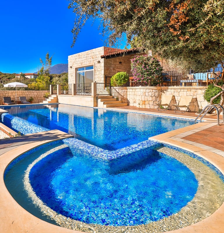 Villa MAE, pool and tree, Quercus Ilex
