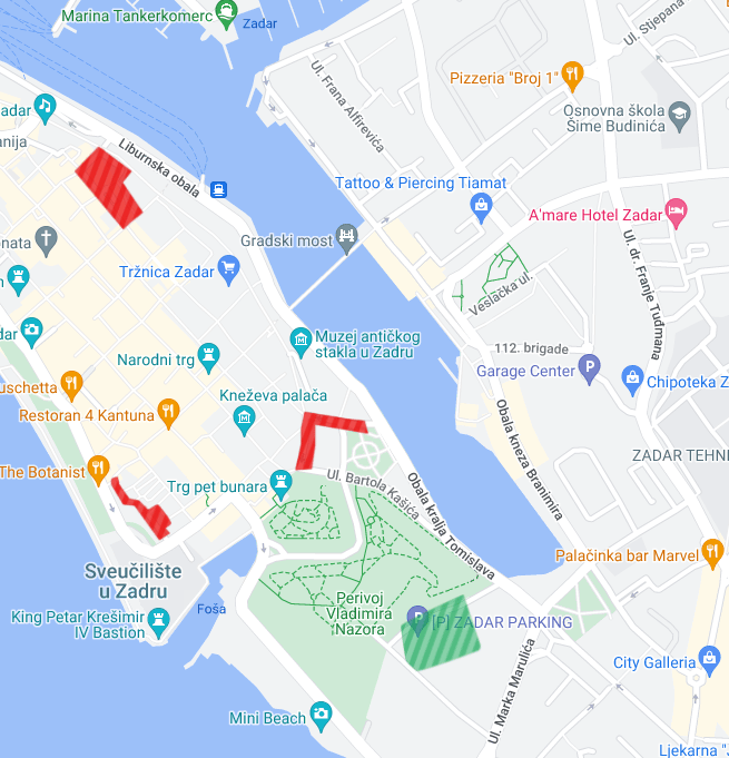A map of Zadar, showing parking in Zone 4