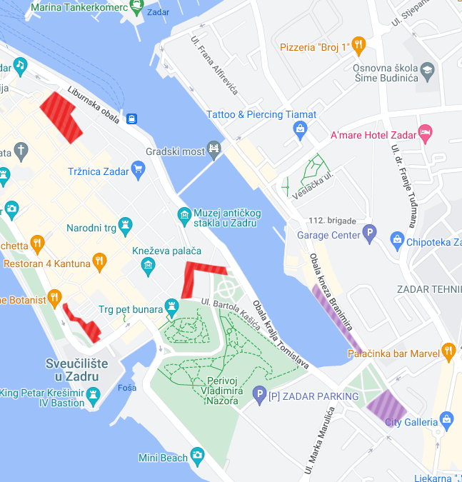 A map of Zadar, showing parking in Zone 3