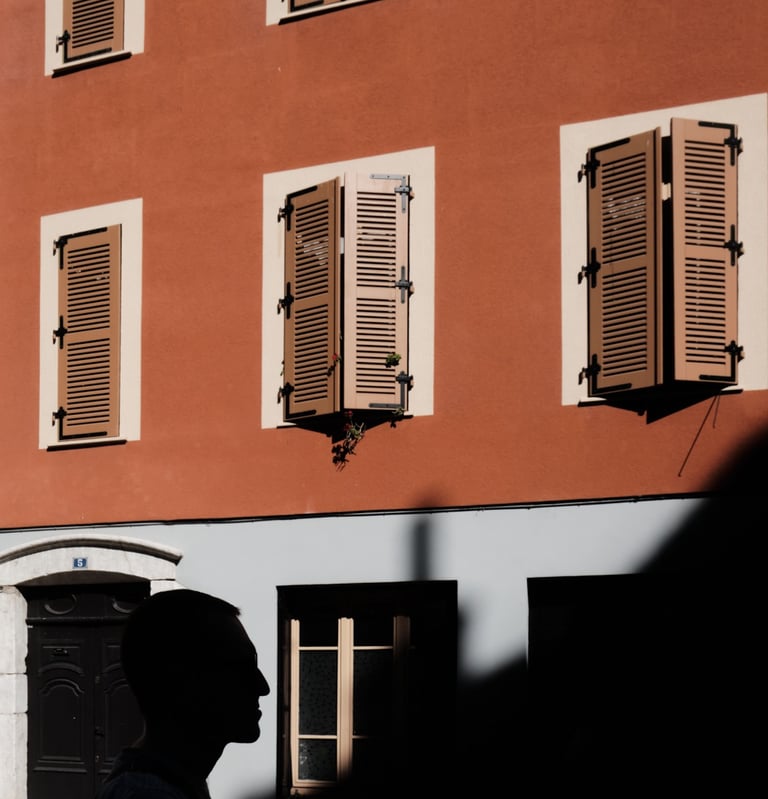silhouette du visage d'un homme dans les ruelles colorées de grenoble