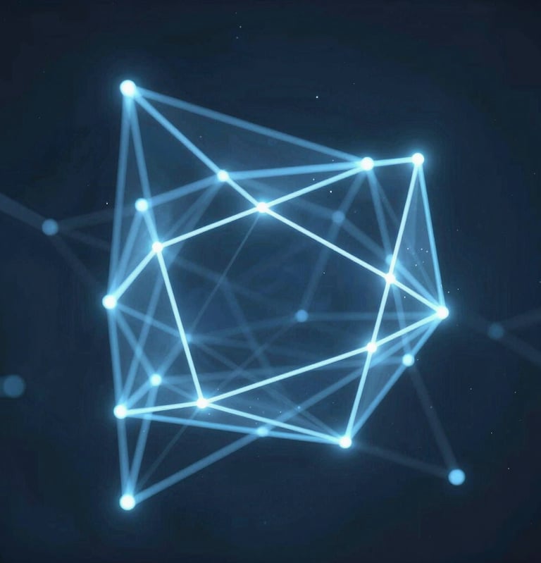 Abstract AI-generated music waveform glowing in neon blue on a dark background.