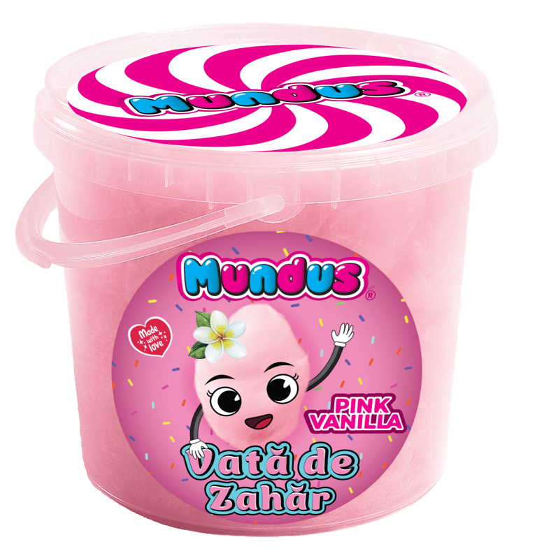 Mundus Pink Vanilla – vată de zahăr artizanală, roz, cu aroma de vanilie, pentru cadouri dulci, 50g
