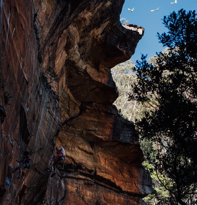 a man climbing a cliff face down a cliff