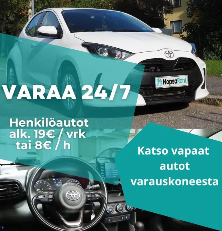 Henkilöautot alkaen 8€/h, 19€/pv Helppo varaus ja avaimeton käyttö puhelimella.