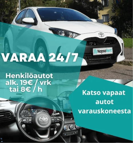 Henkilöautot alkaen 8€/h, 19€/pv Helppo varaus ja avaimeton käyttö puhelimella.