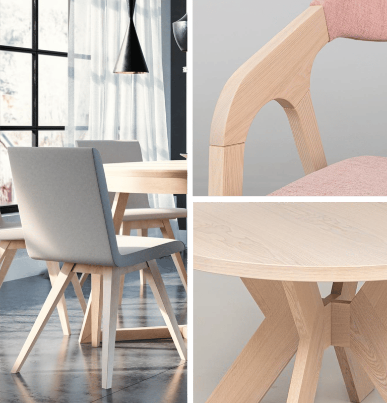 Baltic Furniture Source dining tables and chairs Dine Fine collection collage.
