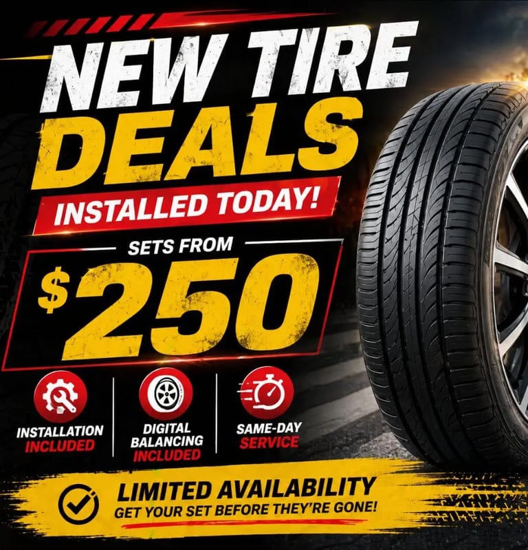 New tire deals in East Los Angeles with sets starting from $250. Installation and digital balancing