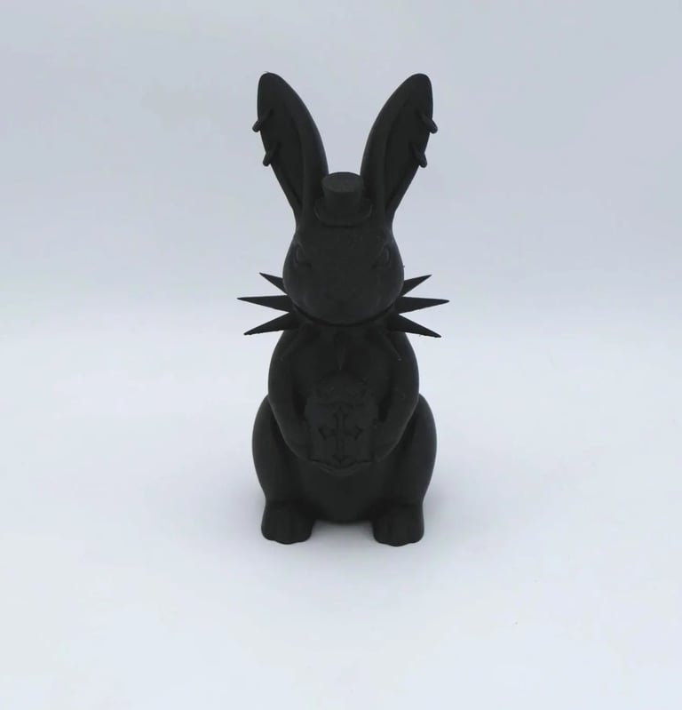 Black goth Easter bunny figurine with spiked collar and top hat