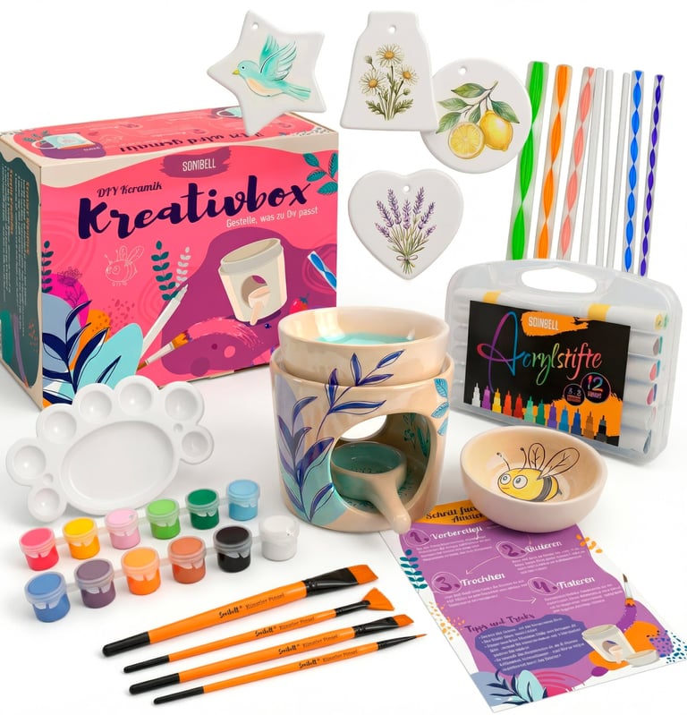 DIY Duftlampe aus Keramik zum Bemalen mit Aromaschale