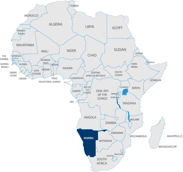 Namibia in African Map