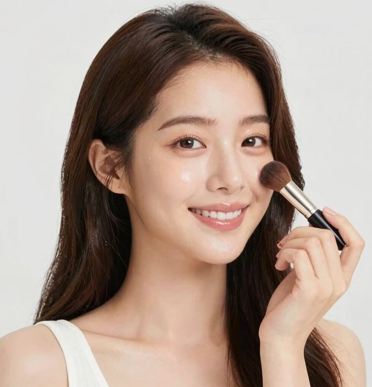 a woman is doing makeup in front of a mirror