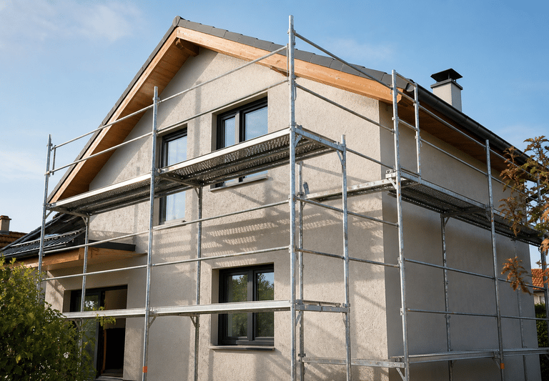 Enduit de façade avec isolation – rénovation en cours