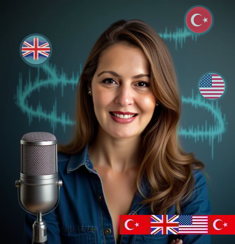 a photo of Sanem Aydın Yayla in a blue shirt and a microphone