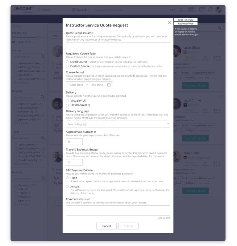 Proposed Quote Request Mocks