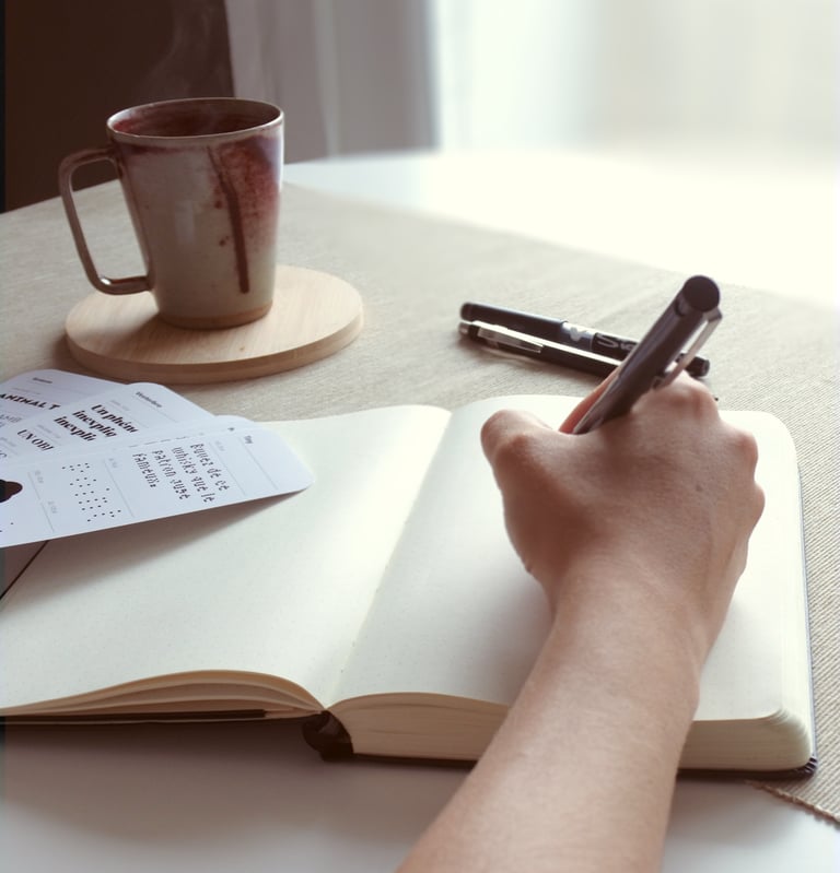 Camille en travail de rédaction et de réflexion