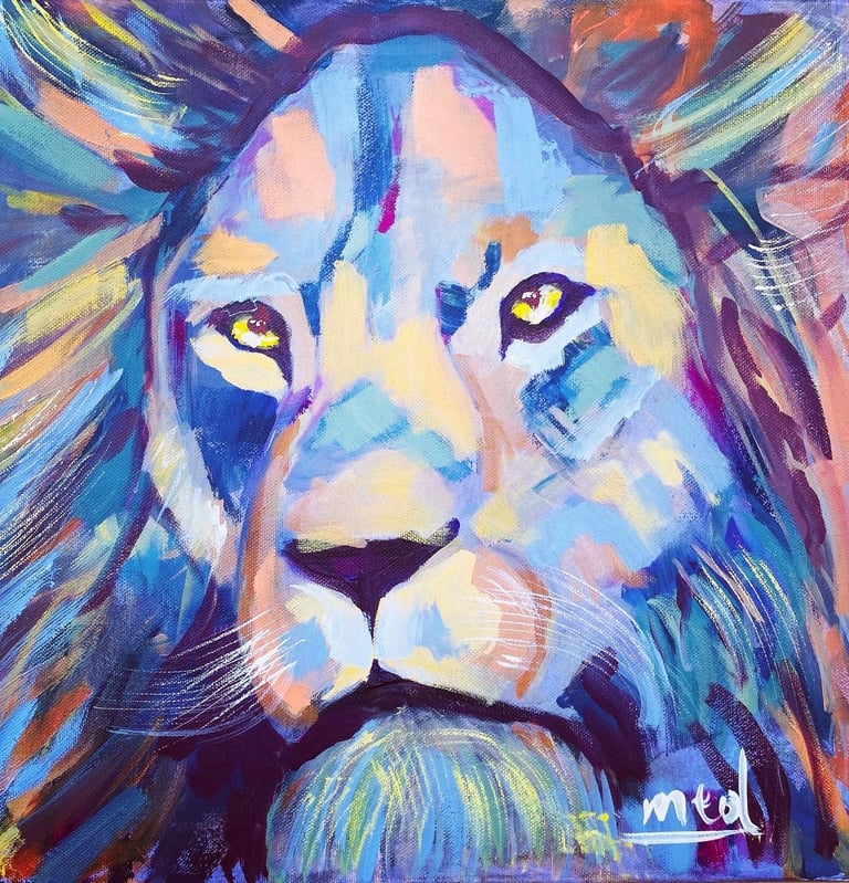 a painting of a lion head with a lioness face