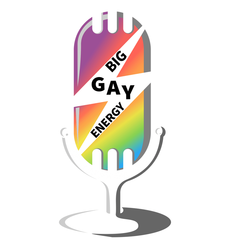 a microphone with the words big gay energy on it