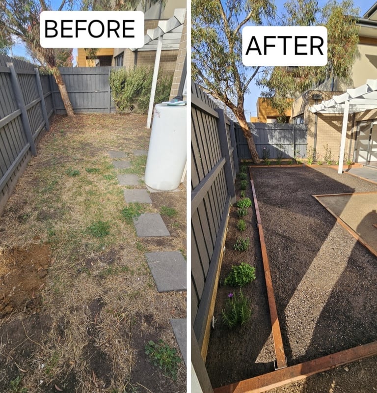 Garden renovation, Landscaping completely newly laid buffalo lawn before & after
