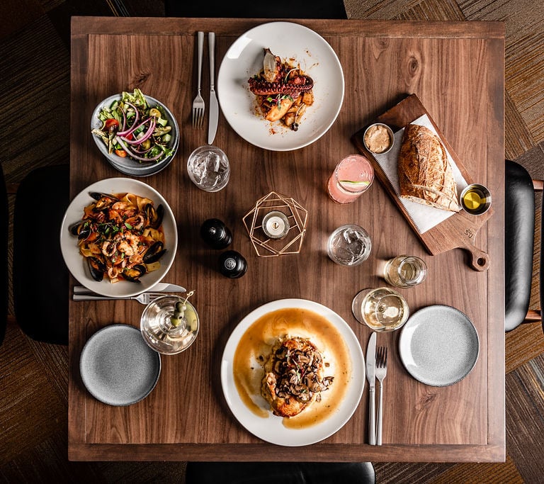 food, restaurant, seafood, cocktails