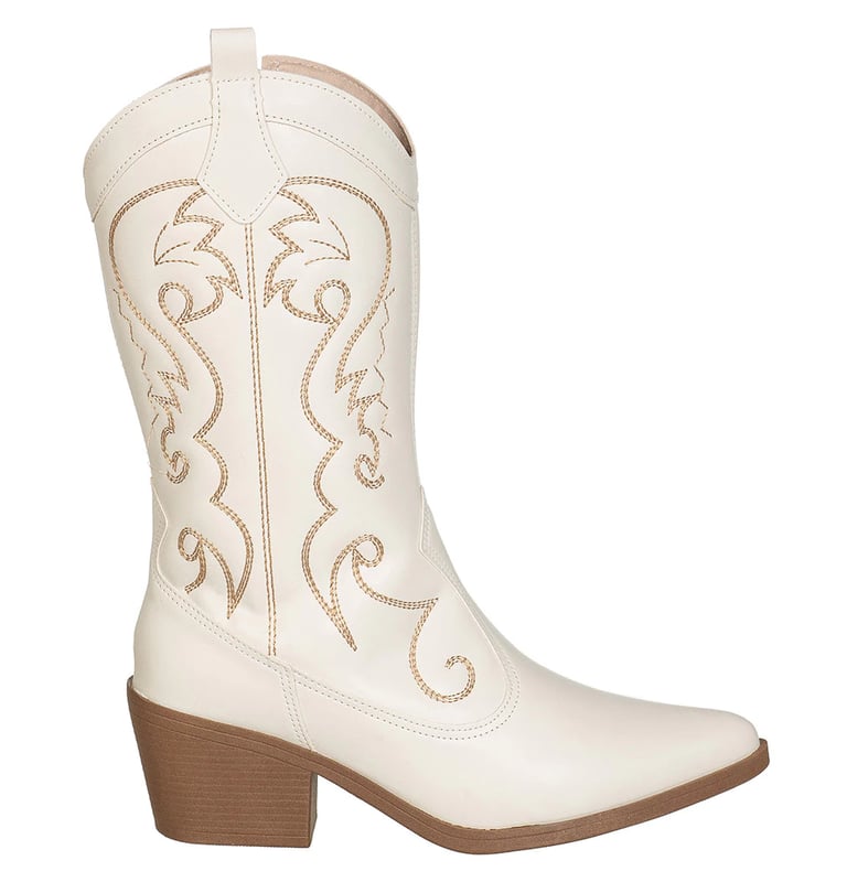 Bota Texana Feminina Cano Alto Salto Médio Western Bordada