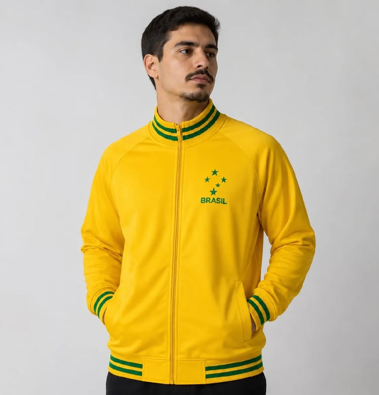 Jaqueta Brasil Masculina Estrelas Amarela Bordado