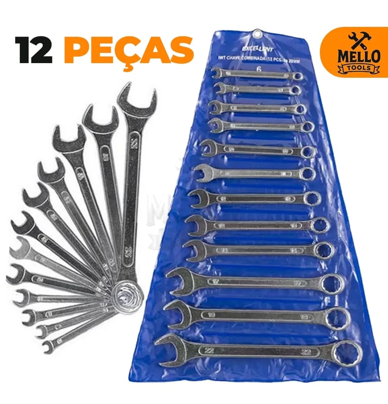 Jogo Kit Ferramentas Chaves Combinadas 6 a 22 mm Boca e Estrela