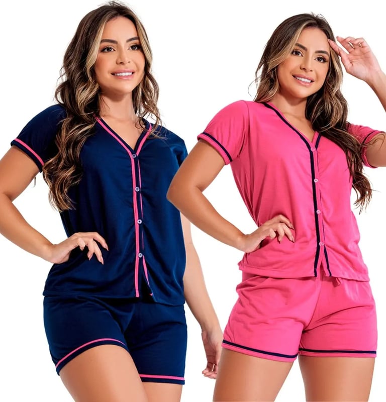 Kit 2 Pijama Curto Americano Blogueirinha Amamentação Botões