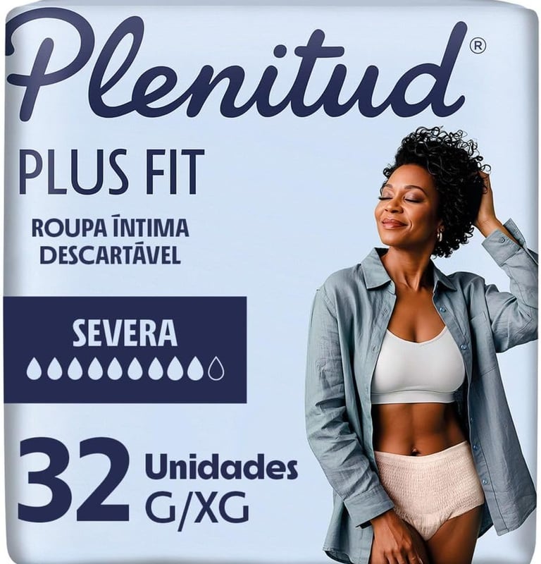 Plenitud® Plus Fit Roupa Íntima Descartável Tamanho G/XG, 32 Un, Discreto como calcinha, Absorção im