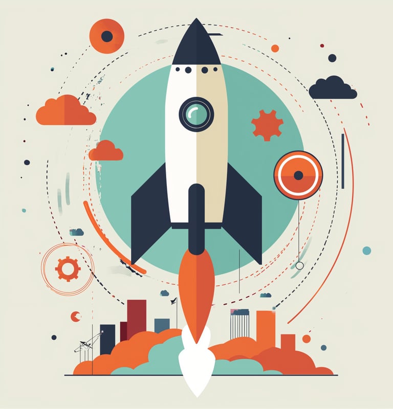 a rocket ship with a rocket on it