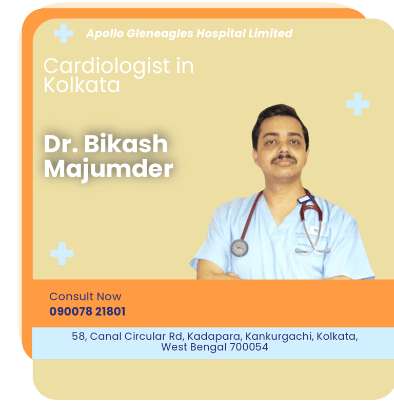A graphical representation highlighting Dr. Bikash Majumder as the Best Cardiologist in Kolkata.