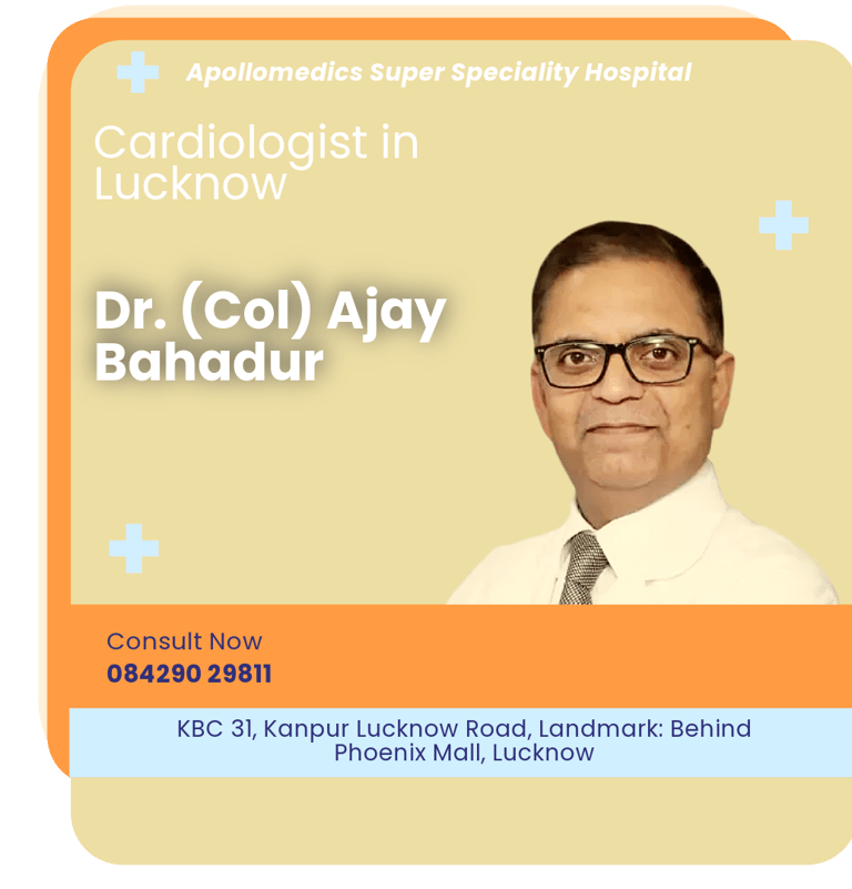 A graphical representation highlighting Dr. (Col) Ajay Bahadur as the Best Cardiologist in Lucknow.