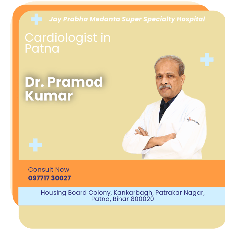 A graphical representation highlighting Dr. Pramod Kumar as the Best Cardiologist in Patna.