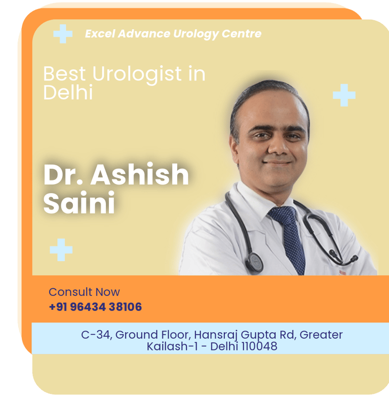 A graphical illustration showing Dr. Ashish Saini as Best Urologist in Delhi