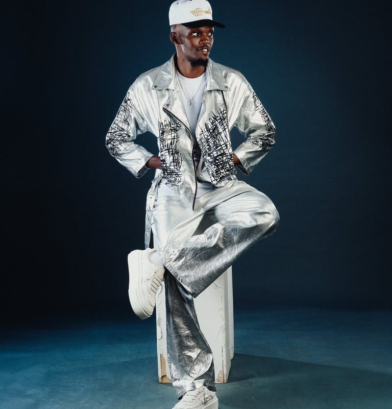 Amapiano Odi Dance and Beginner teacher Flex of TheOne Studios in Nairobi, in a shiny outfit