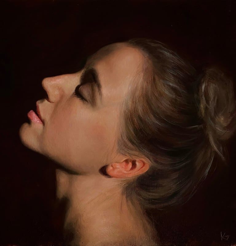 Original artwork, oil on wood panel, self portrait