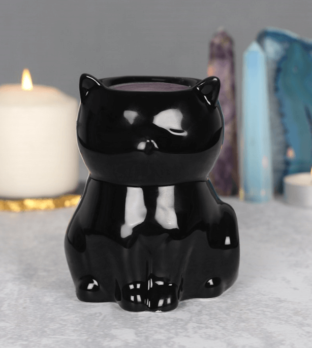 Brûleur noir en céramique finition brillante en forme de chat noir