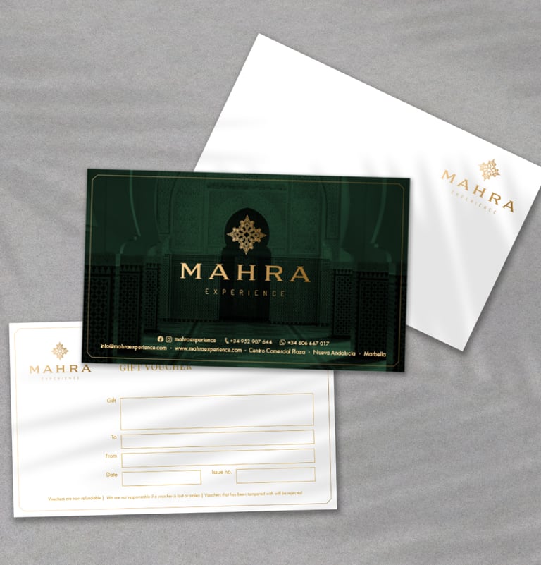 Gift voucher and envelope design for Mahra