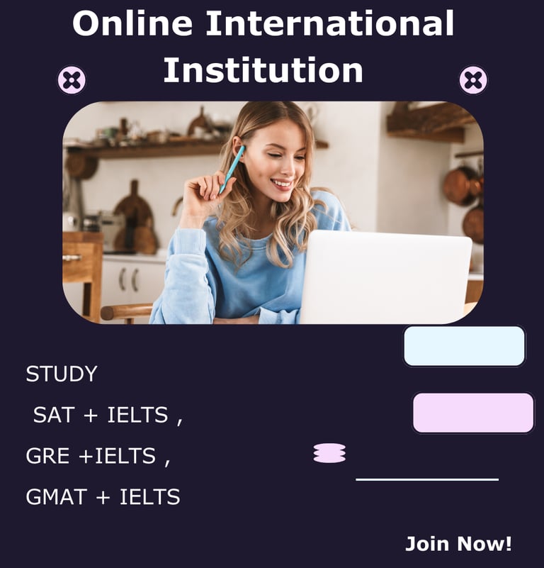Smiling student studying for SAT, GRE, and GMAT with IELTS at an online international institution.