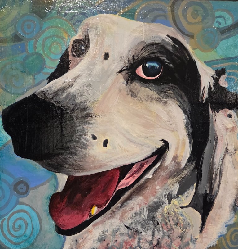 A painting of a dog, pet portrait