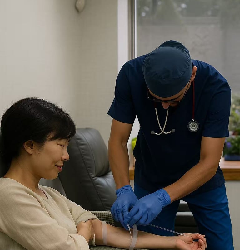 a nurse is taking a blood pressure test