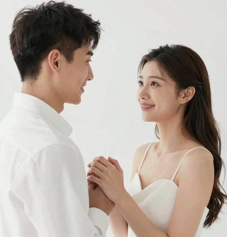 A candid and emotional wedding moment, high-key photography style with bright #FDFDFD light, capturing a spontaneous glance and profound connection, minimalist framing.