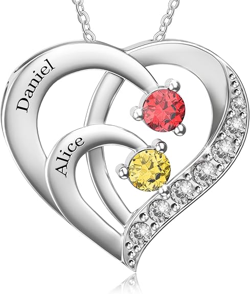 a mother's heart shaped necklace with two birthstone birthstoned birthstone