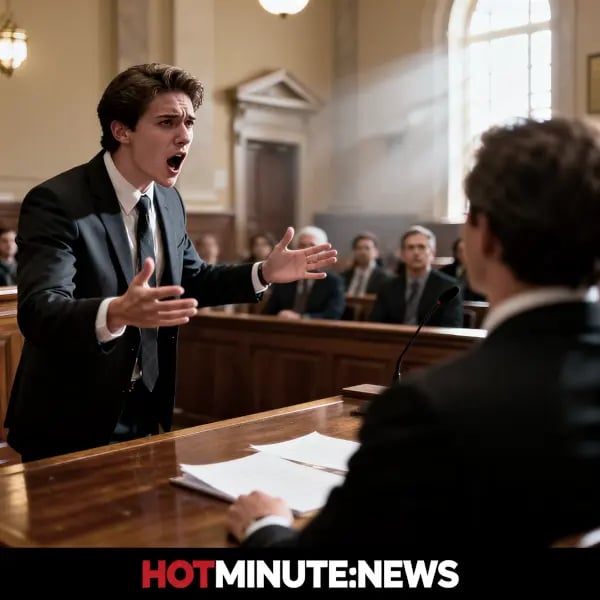 Whistleblowing — Sentenza di Bergamo: giovane avvocato gesticola parlando in aula, momento intenso.