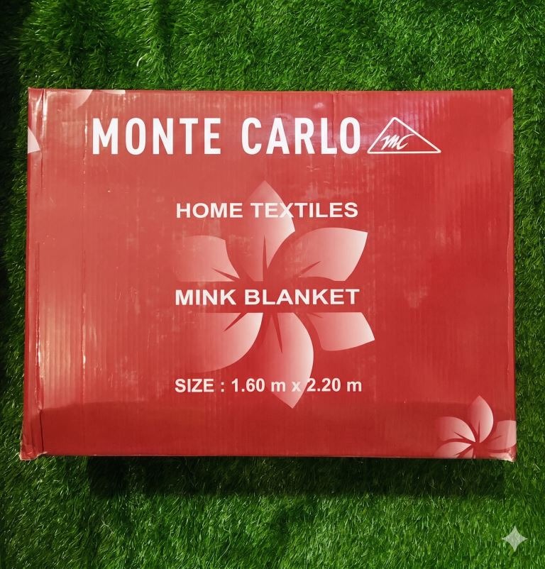 "Monte Carlo style branded blanket, soft and stylish design for retail and wholesale distribution."