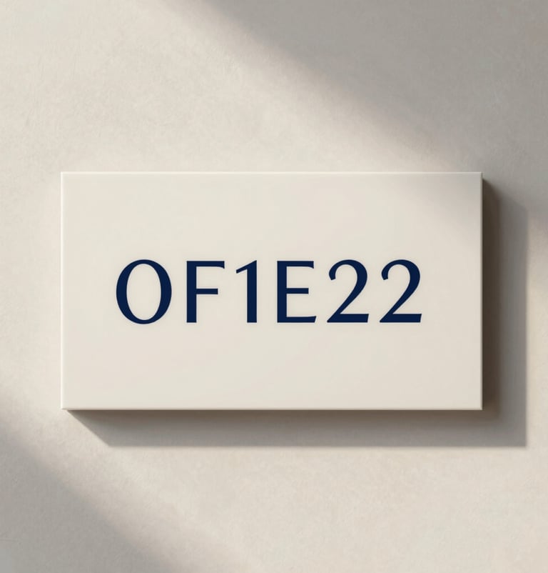 A wide professional shot of branded luxury signage on a textured wall. The design is minimalist and strategic, featuring the logo in #0F1E2E against a #F8F8F4 background. Soft natural light creates an inviting, sophisticated aura.