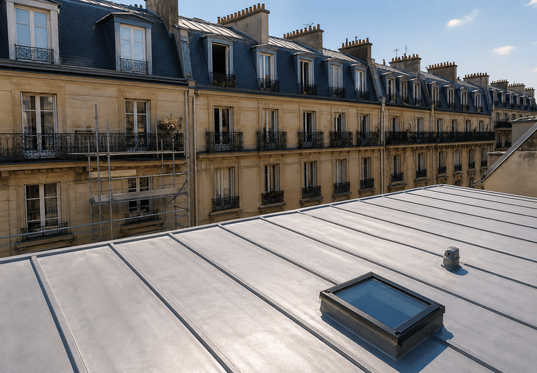 Rénovation toiture zinc avec fenêtre de toit