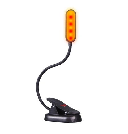Amber and red clip-on book light for reading in bed without disrupting sleep