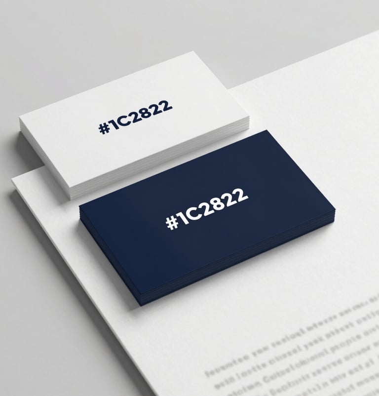 A professional mockup of physical brand collateral, including a business card and a letterhead. The design is understated and minimalist, using high-quality paper texture and the dark brand color #1C2826 for the logo. Soft shadows create depth.