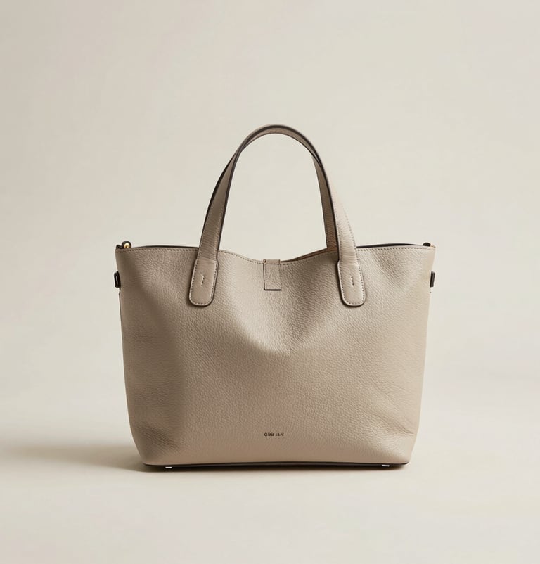 Clean e-commerce photography of a fashion accessory in a bright, modern studio in Istanbul. Soft off-white background with neutral, high-end tones.
